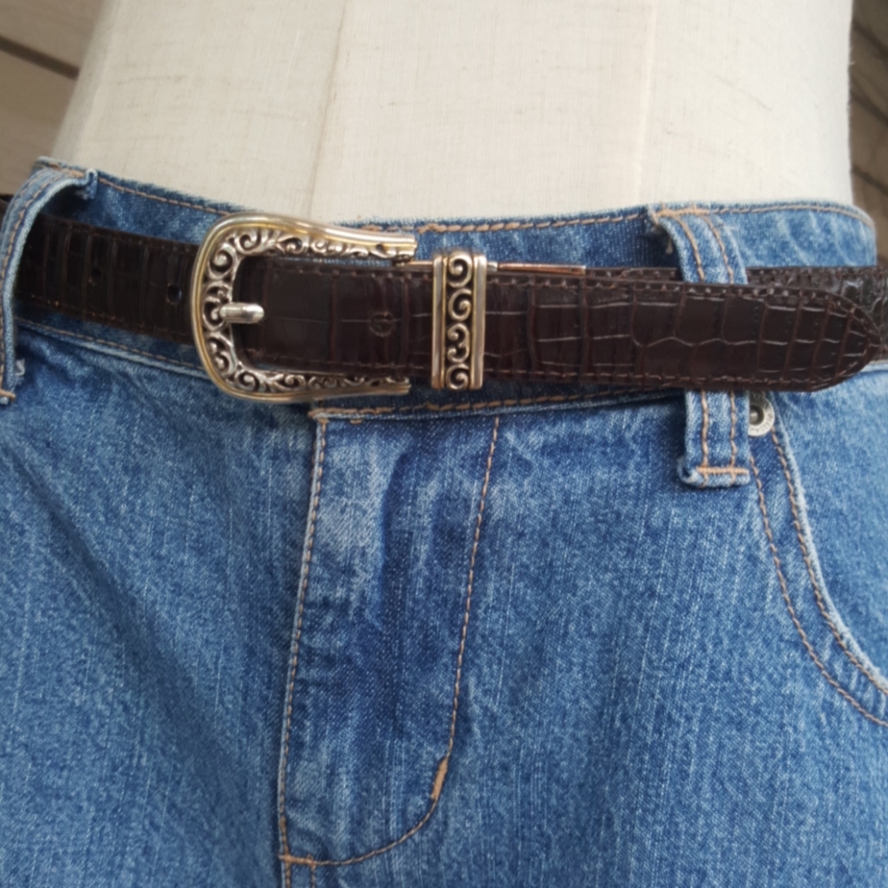 BRIGHTON ♡ Vintage Gold|Silver Pull 'n Twist 2-Sided Black|Brown Leather Belt XS
